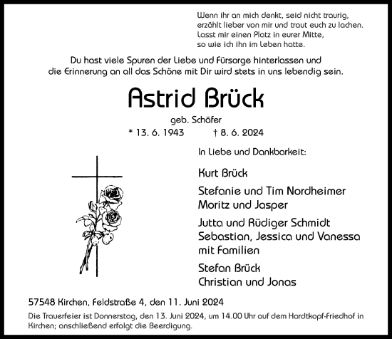 Traueranzeige von Astrid Brück von Rhein-Zeitung