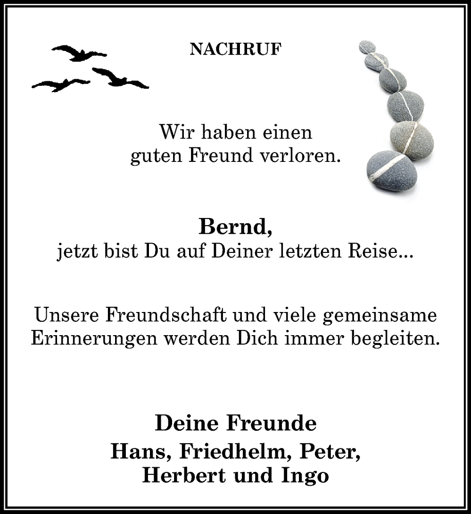  Traueranzeige für Bernd  vom 22.06.2024 aus Nahe-Zeitung