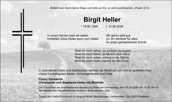 Traueranzeige von Birgit Heller von Rhein-Zeitung
