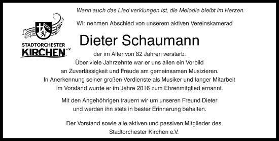 Traueranzeige von Dieter Schaumann von Rhein-Zeitung