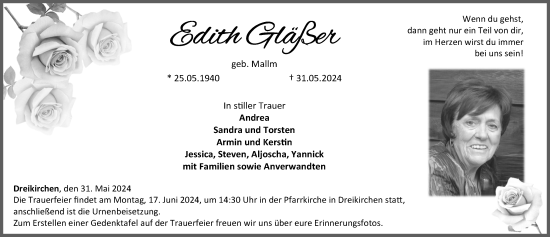 Traueranzeige von Edith Gläßer von Westerwälder Zeitung