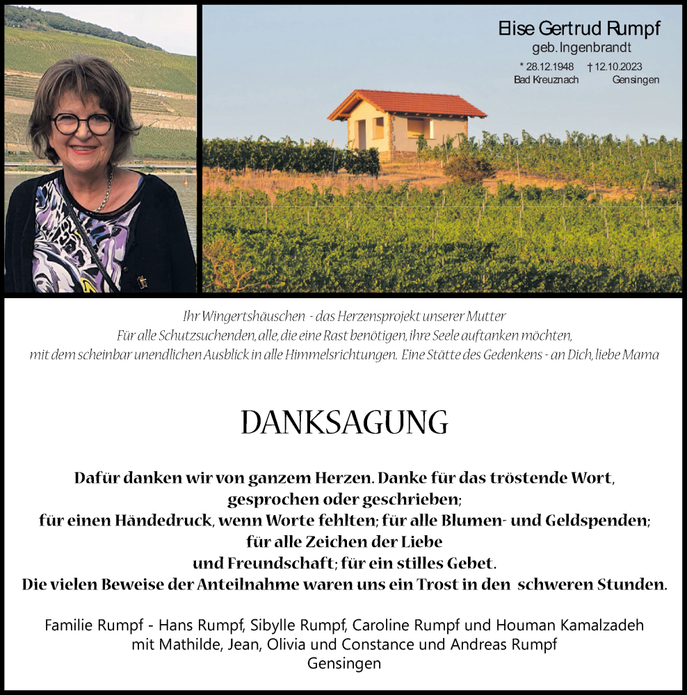  Traueranzeige für Elise Gertrud Rumpf vom 29.06.2024 aus Oeffentlicher Anzeiger