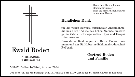 Traueranzeige von Ewald Boden von Rhein-Zeitung