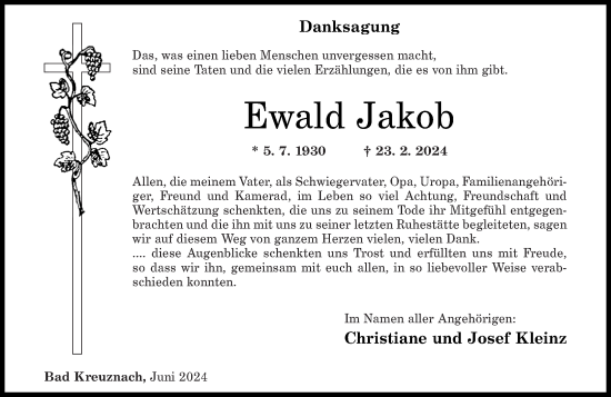 Traueranzeige von Ewald Jakob von Oeffentlicher Anzeiger