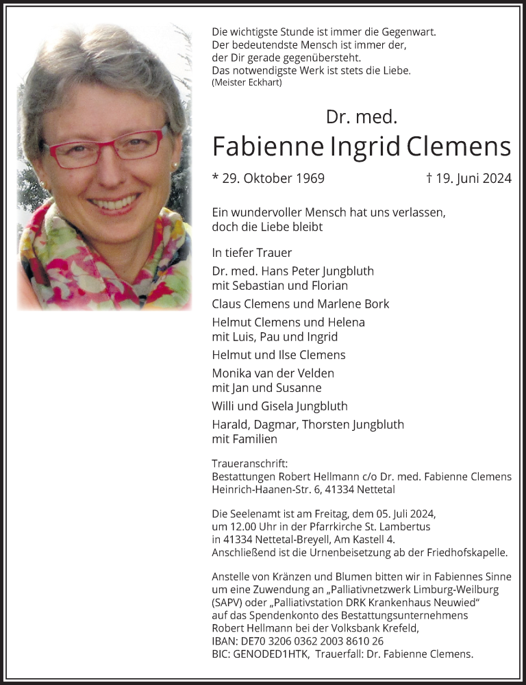  Traueranzeige für Fabienne Ingrid Clemens vom 29.06.2024 aus Rhein-Zeitung