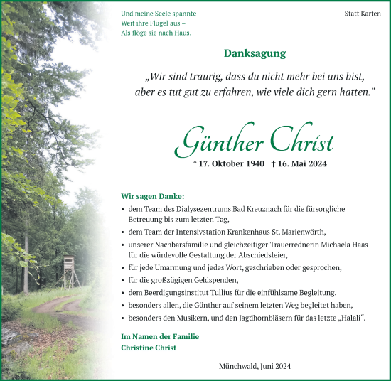 Traueranzeige von Günther Christ von Oeffentlicher Anzeiger