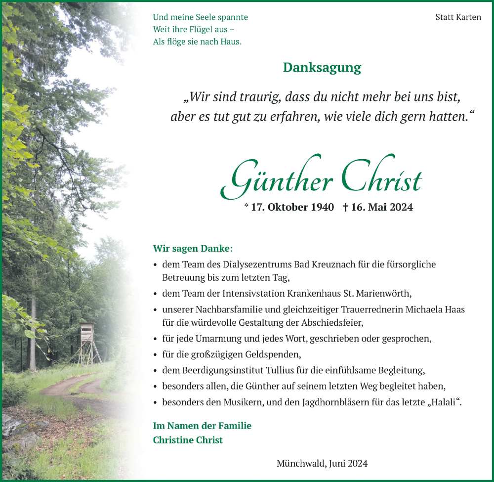  Traueranzeige für Günther Christ vom 26.06.2024 aus Oeffentlicher Anzeiger