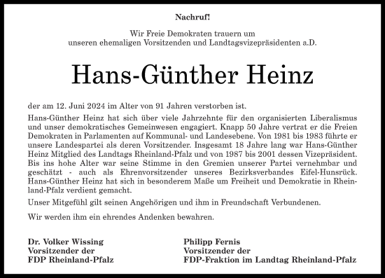 Traueranzeige von Hans-Günther Heinz von Oeffentlicher Anzeiger, Rhein-Zeitung, Rhein-Hunsrück-Zeitung