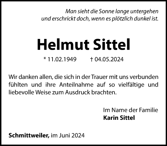 Traueranzeige von Helmut  Sittel von Oeffentlicher Anzeiger