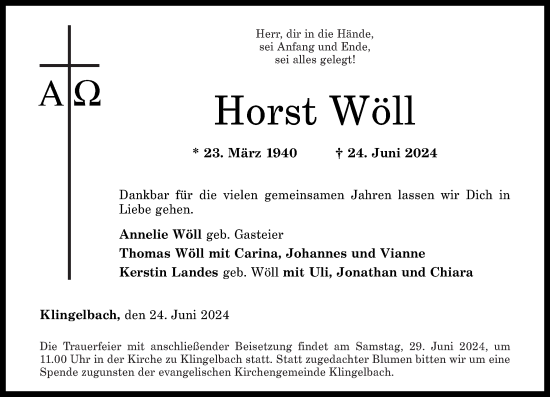 Traueranzeige von Horst Wöll von Rhein-Lahn-Zeitung