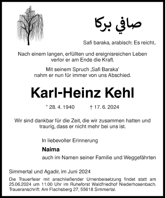 Traueranzeige von Karl-Heinz Kehl von Oeffentlicher Anzeiger