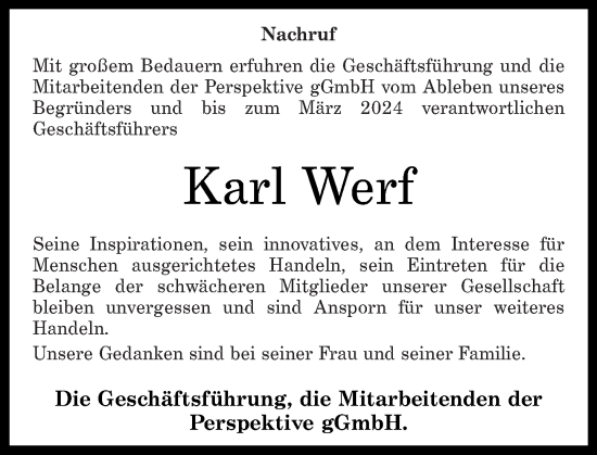 Traueranzeige von Karl Werf von Rhein-Zeitung
