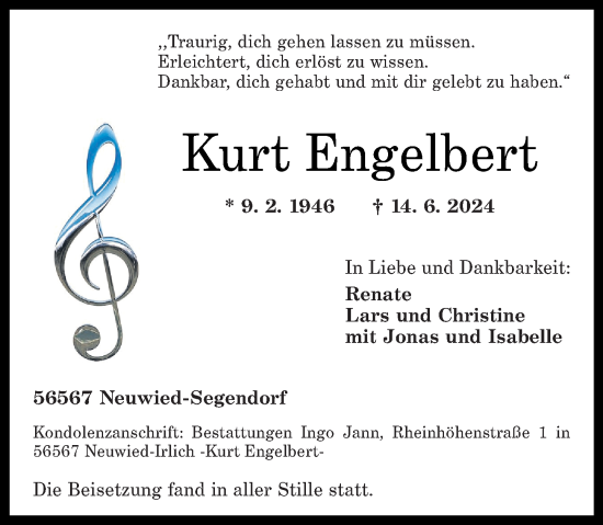Traueranzeige von Kurt Engelbert von Rhein-Zeitung