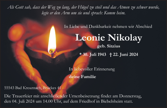 Traueranzeige von Leonie Nikolay von Oeffentlicher Anzeiger