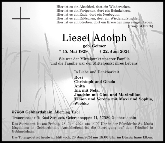 Traueranzeigen Von Liesel Adolph 