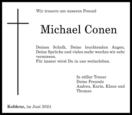 Traueranzeige von Michael Conen von Rhein-Zeitung
