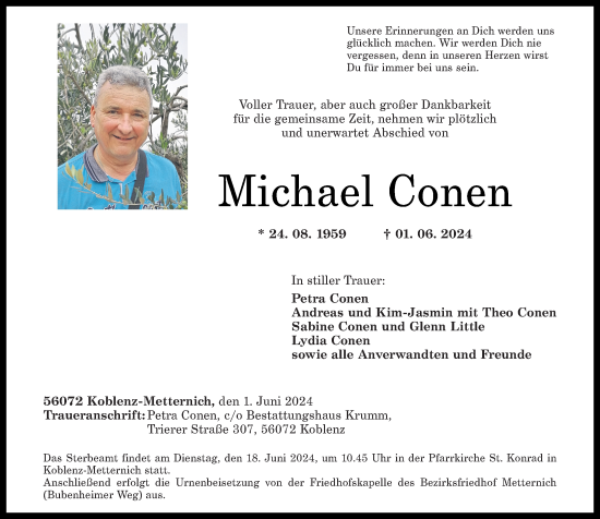Traueranzeige von Michael Conen von Rhein-Zeitung