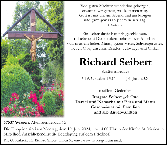Traueranzeige von Richard Seibert von Rhein-Zeitung
