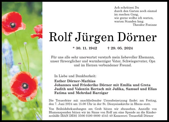 Traueranzeige von Rolf Jürgen Dörner von Rhein-Zeitung