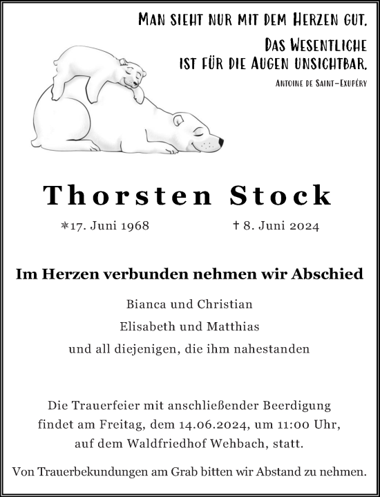 Traueranzeige von Thorsten Stock von Rhein-Zeitung