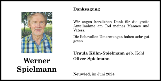 Traueranzeige von Werner Spielmann von Rhein-Zeitung