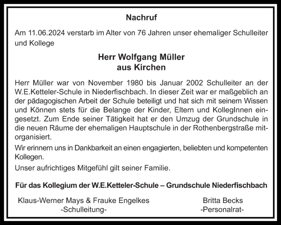 Traueranzeige von Wolfgang Müller von Rhein-Zeitung