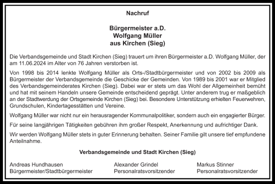 Traueranzeige von Wolfgang Müller von Rhein-Zeitung