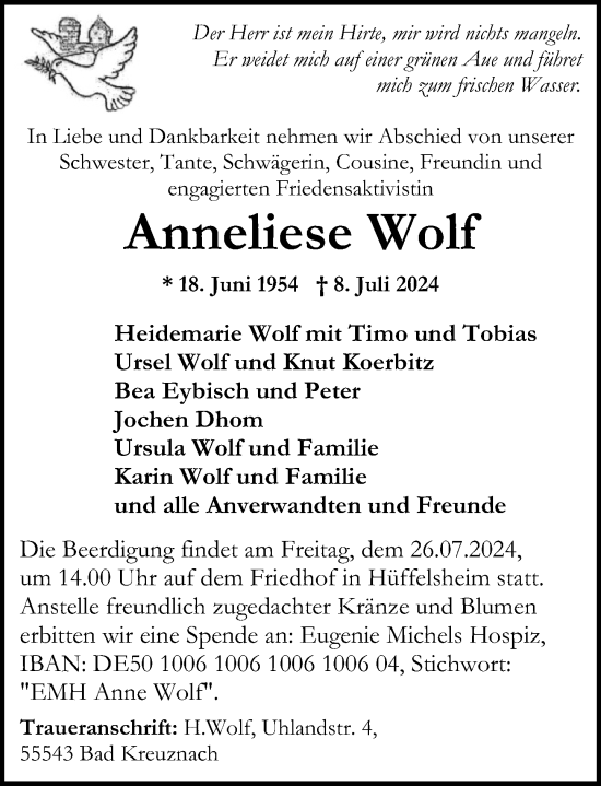 Traueranzeige von Anneliese Wolf von Oeffentlicher Anzeiger