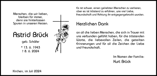 Traueranzeige von Astrid Brück von Rhein-Zeitung