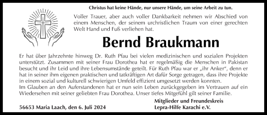 Traueranzeige von Bernd Braukmann von Rhein-Zeitung