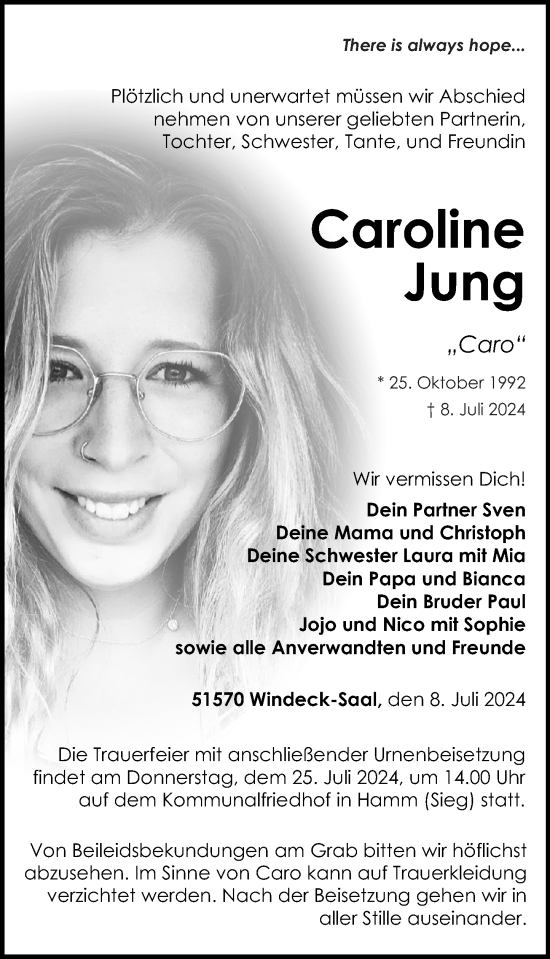 Traueranzeige von Caroline Jung von Rhein-Zeitung