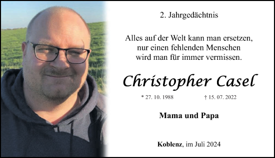 Traueranzeige von Christopher Casel von Rhein-Zeitung