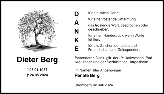 Traueranzeige von Dieter Berg von Rhein-Hunsrück-Zeitung