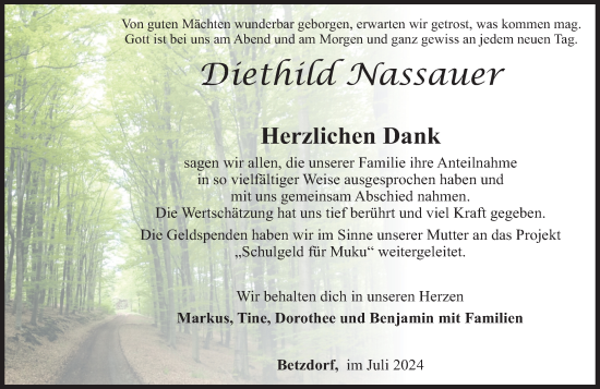 Traueranzeige von Diethild Nassauer von Rhein-Zeitung