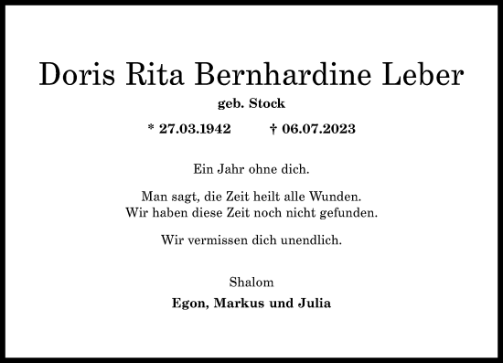 Traueranzeige von Doris Rita Bernhardine Leber von Rhein-Zeitung