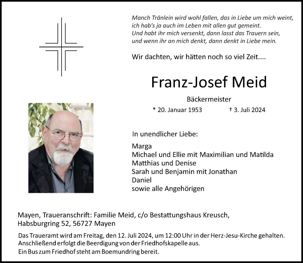  Traueranzeige für Franz-Josef Meid vom 06.07.2024 aus Rhein-Zeitung