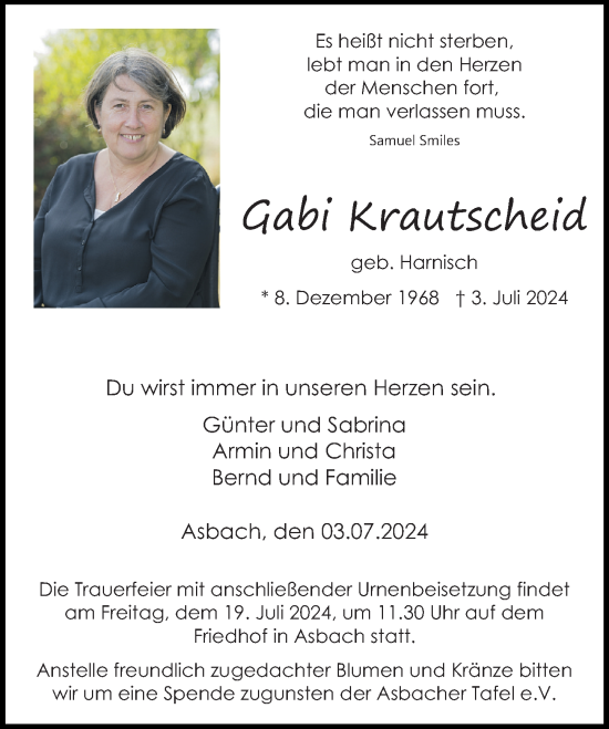 Traueranzeige von Gabi Krautscheid von Rhein-Zeitung