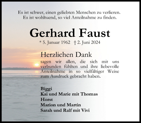 Traueranzeige von Gerhard Faust von Rhein-Zeitung