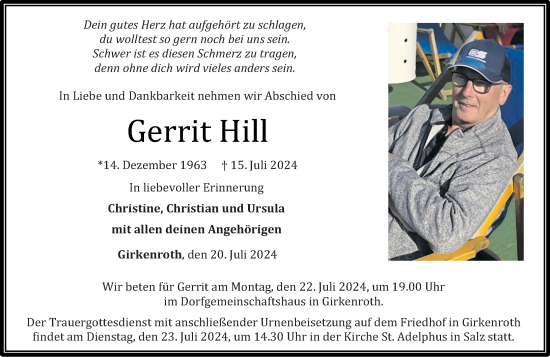 Traueranzeige von Gerrit Hill von Westerwälder Zeitung