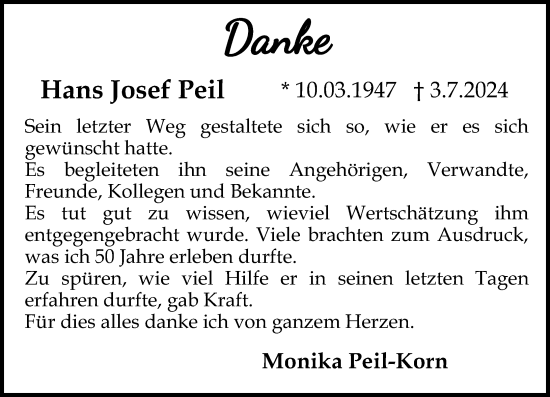 Traueranzeige von Hans-Josef Peil von Rhein-Zeitung
