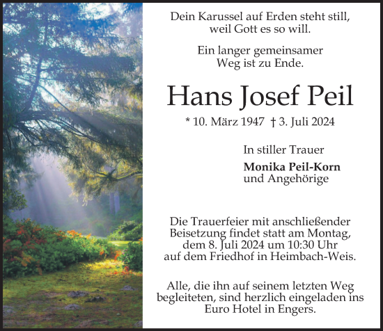 Traueranzeige von Hans Josef Peil von Rhein-Zeitung