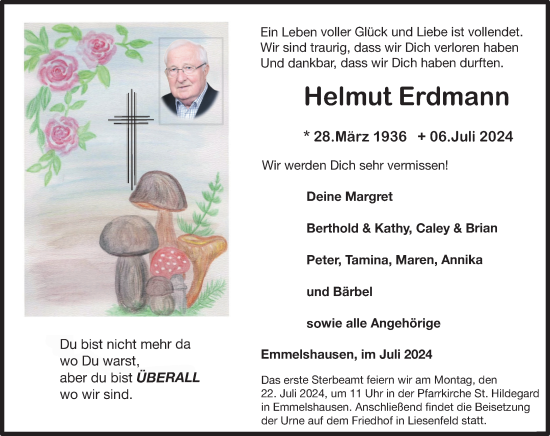 Traueranzeige von Helmut Erdmann von Rhein-Hunsrück-Zeitung