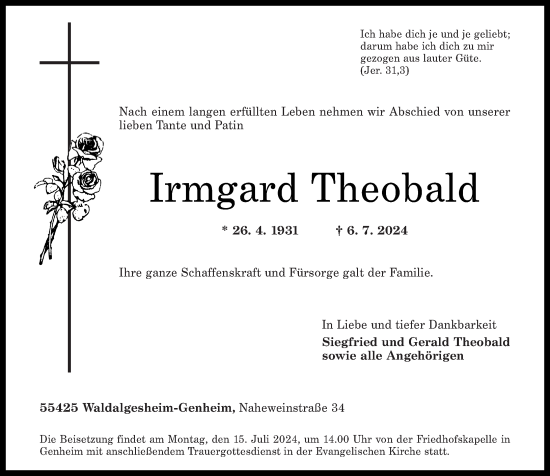 Traueranzeige von Irmgard Theobald von Oeffentlicher Anzeiger