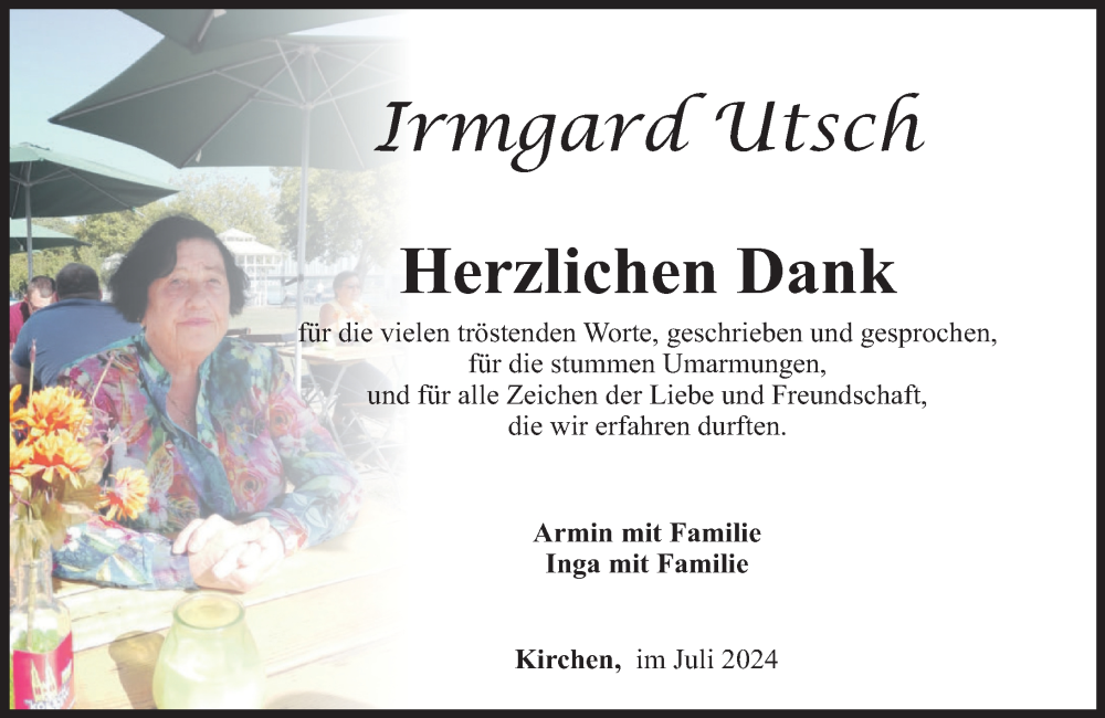  Traueranzeige für Irmgard Utsch vom 06.07.2024 aus Rhein-Zeitung