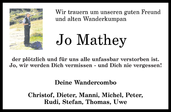 Traueranzeige von Jo Mathey von Rhein-Zeitung
