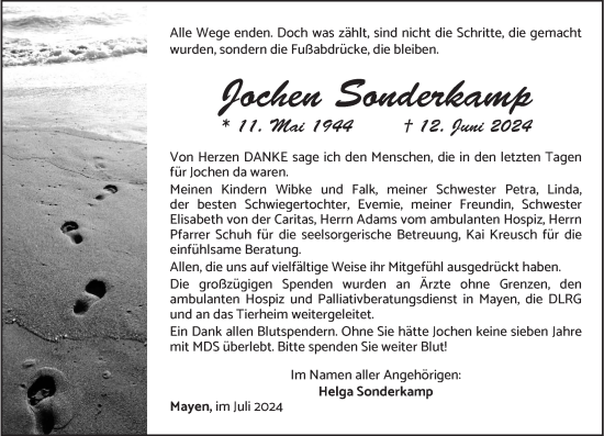 Traueranzeige von Jochen Sonderkamp von Rhein-Zeitung