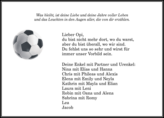 Traueranzeige von Lieber Opi  von Westerwälder Zeitung