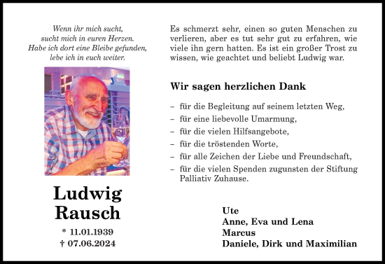 Traueranzeige von Ludwig Rausch von Rhein-Zeitung