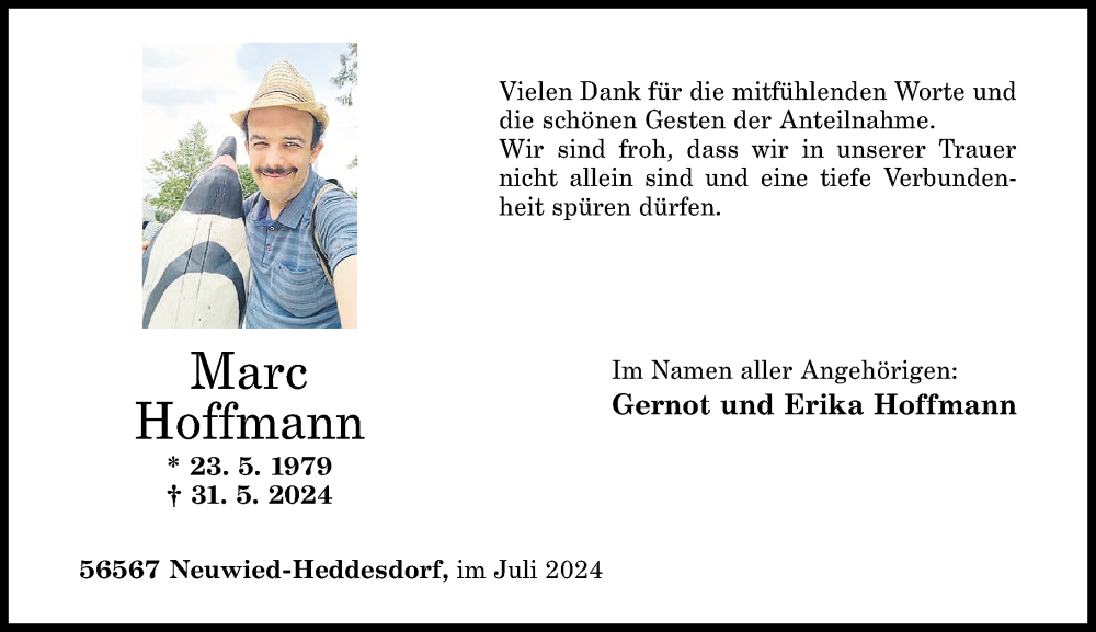  Traueranzeige für Marc Hoffmann vom 13.07.2024 aus Rhein-Zeitung