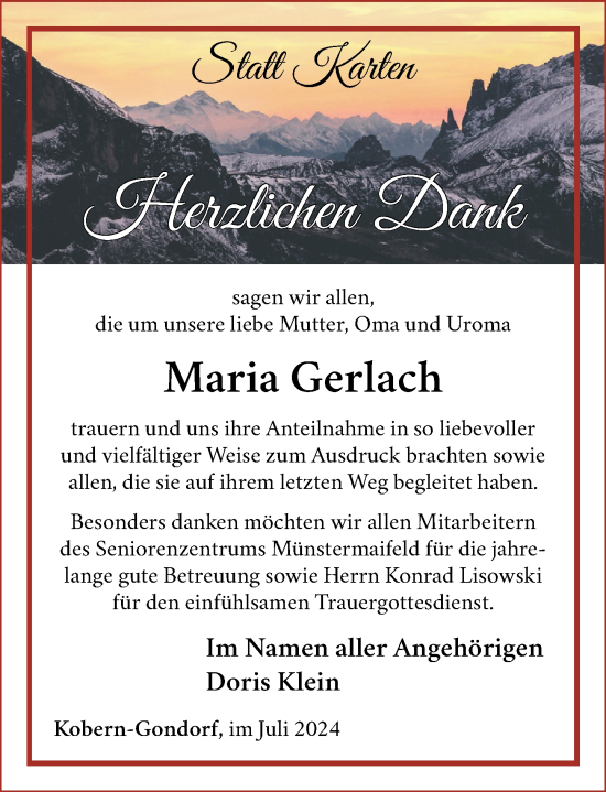 Traueranzeige von Maria Gerlach von Rhein-Zeitung